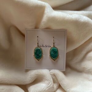 Blue oval stone earring